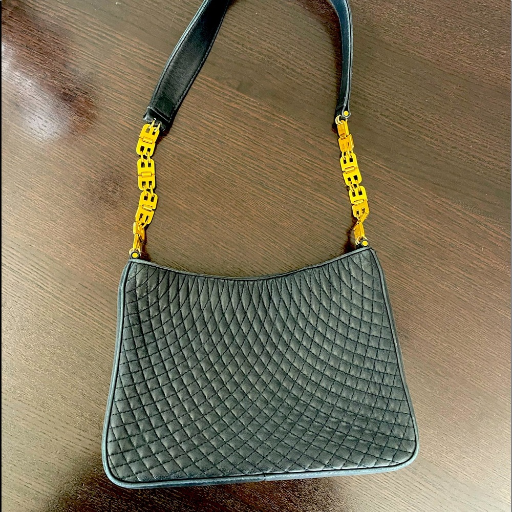 Bally Navy Gold Strap Shoulder Bag